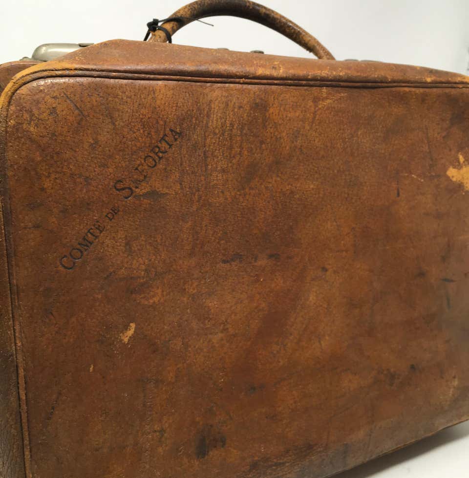 French Leather Travel Bag, Early 1800's