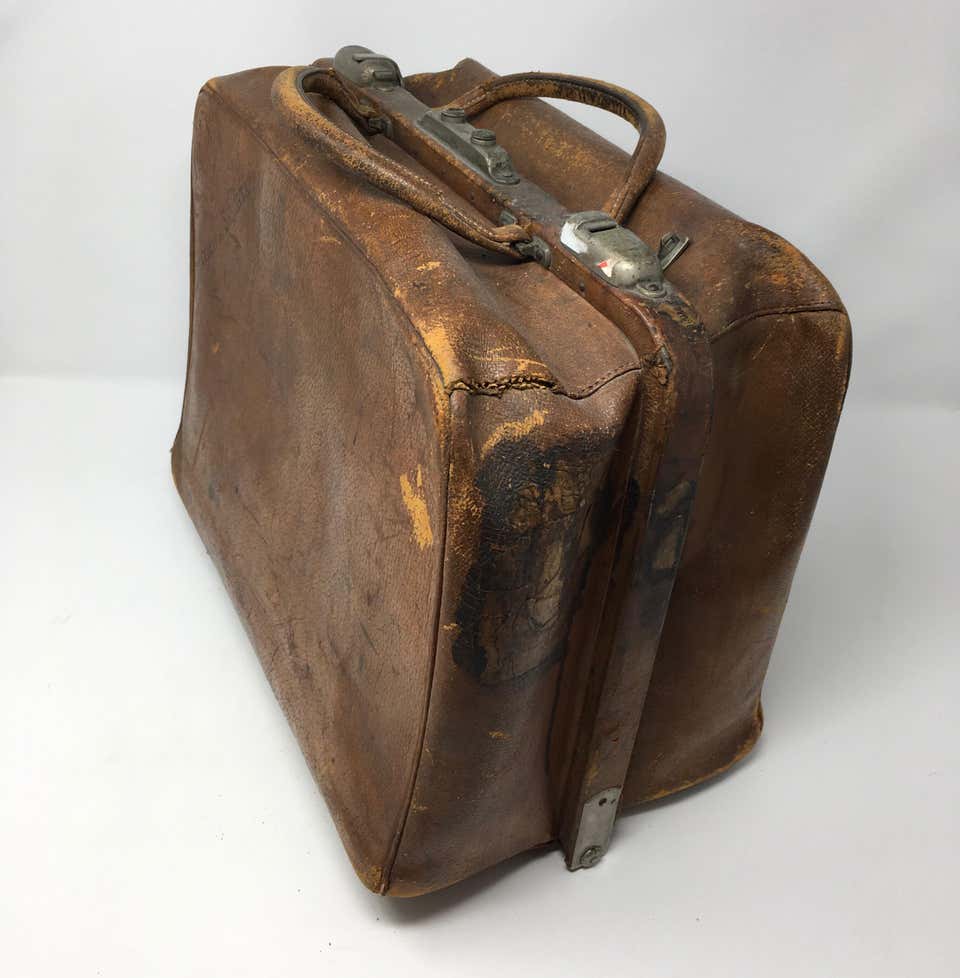 French Leather Travel Bag, Early 1800's