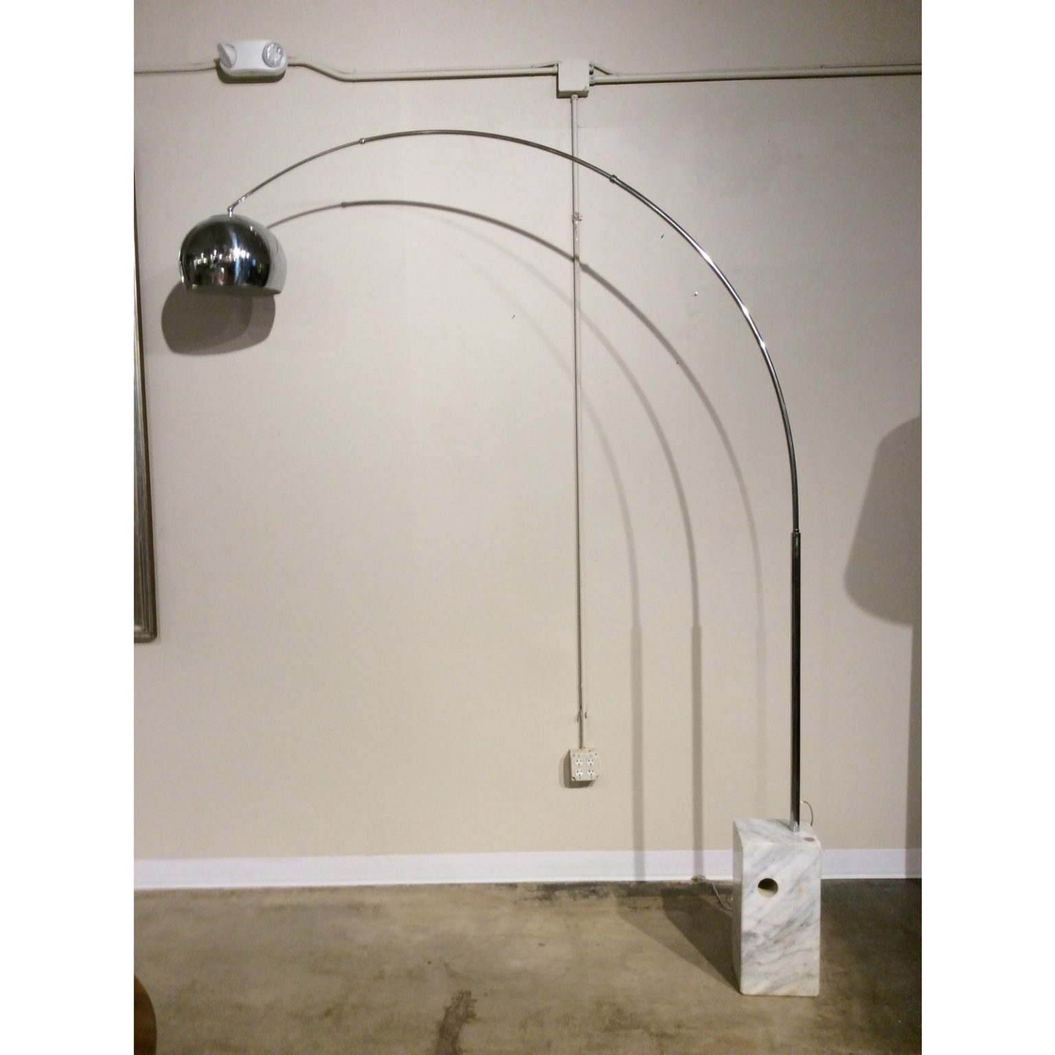 Vintage Mid-Century Chrome and Marble Base Italian Arc Floor Lamp ...