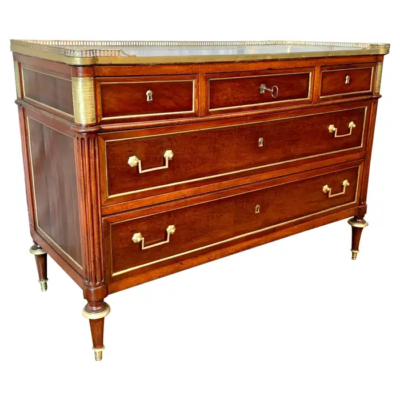 19th Century French Louis XVI Mahogany, Marble and Brass Commode