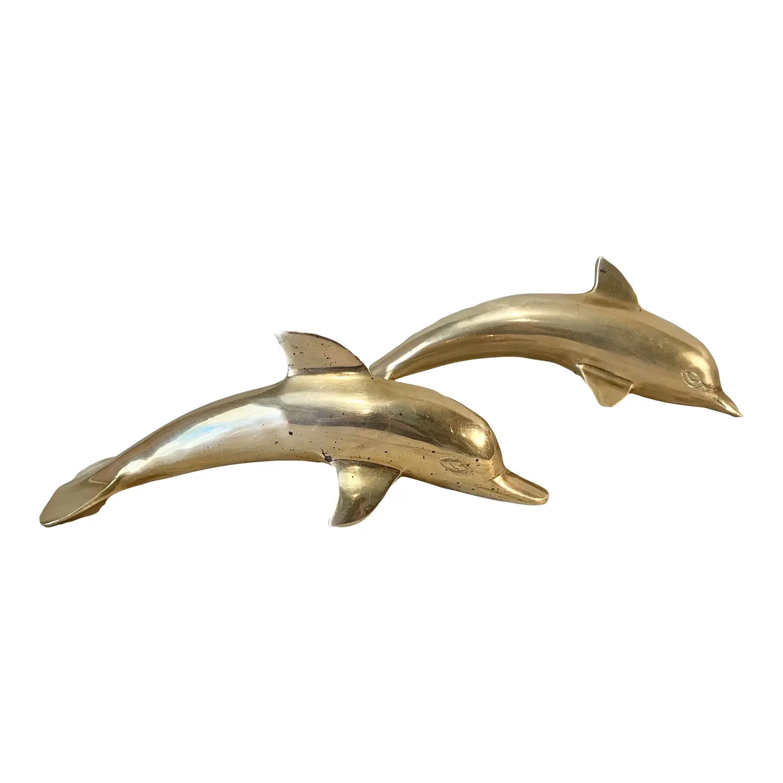 Mid Century Modern Brass Dolphin Nautical Statue Figurines - a Pair
