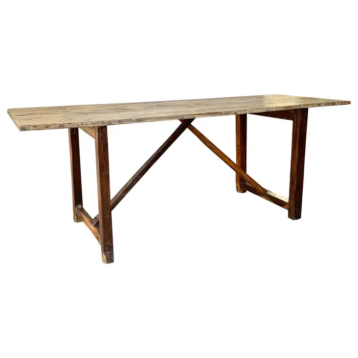 Early 20th Century French Pine Trestle Table