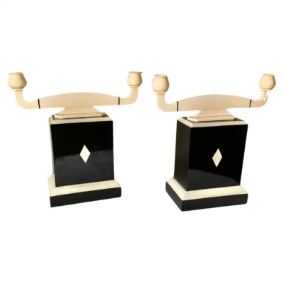 20th Century Art Deco Style Double Candleholders - a Pair