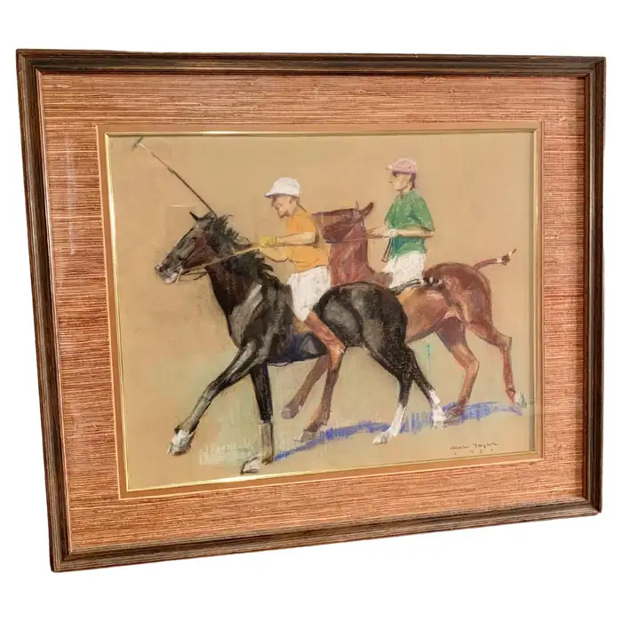 Early 20th Century Pastel and Crayon Polo Players Impressionism Art