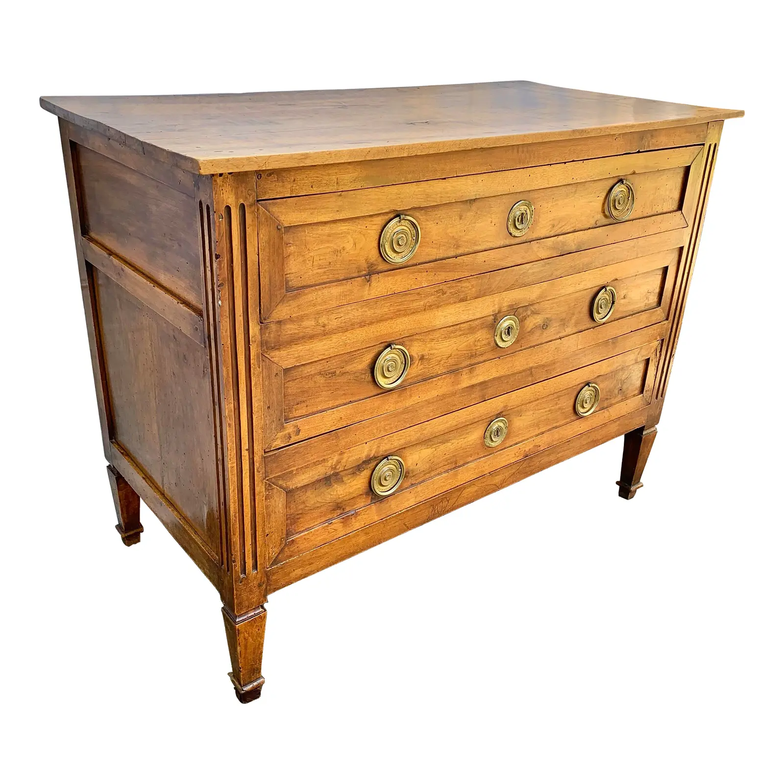 Late 19th Century French Walnut Louis XVI Style Three Drawer Commode