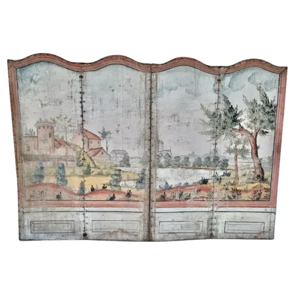 19th Century French Hand Painted Four Panel Folding Screen