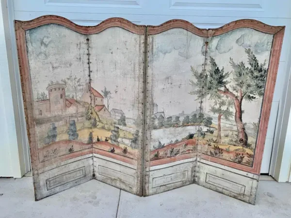 19th Century French Hand Painted Four Panel Folding Screen - Image 16