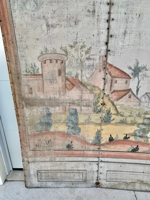 19th Century French Hand Painted Four Panel Folding Screen - Image 2