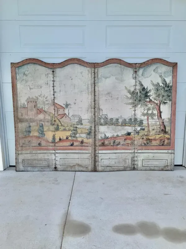 19th Century French Hand Painted Four Panel Folding Screen - Image 3