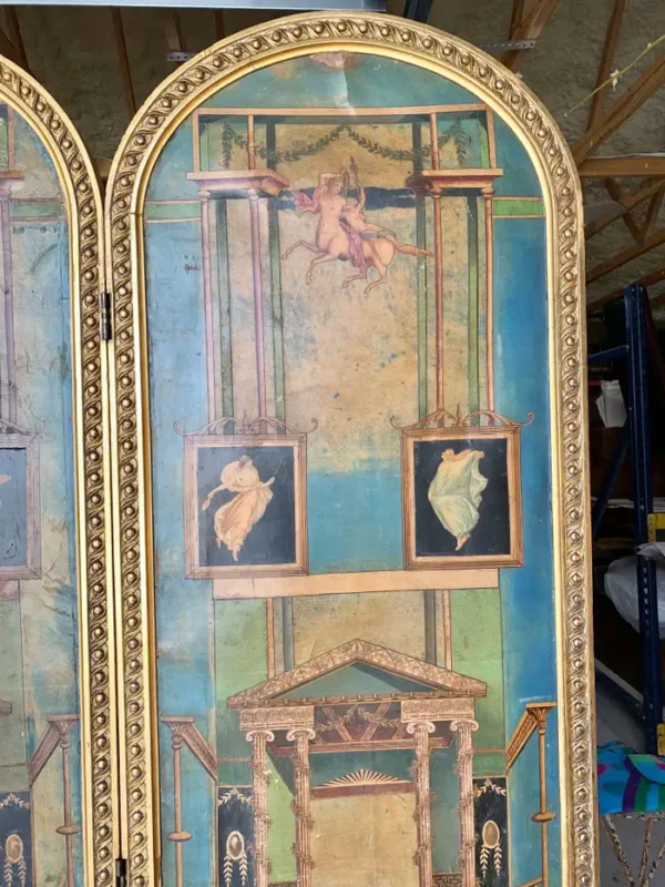 19th Century Italian Neoclassical Hand Painted Four Panel Folding Screen - Image 10