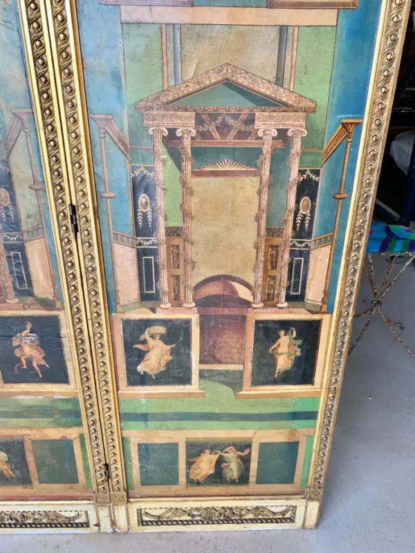 19th Century Italian Neoclassical Hand Painted Four Panel Folding Screen - Image 19