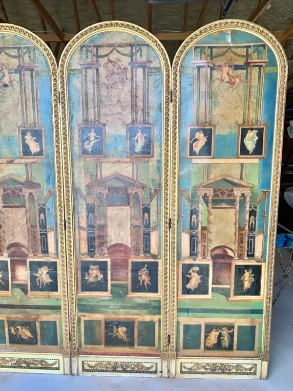 19th Century Italian Neoclassical Hand Painted Four Panel Folding Screen - Image 2