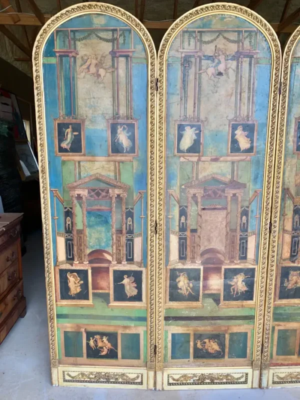 19th Century Italian Neoclassical Hand Painted Four Panel Folding Screen - Image 3