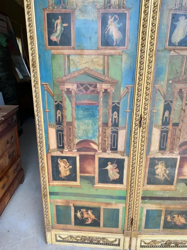 19th Century Italian Neoclassical Hand Painted Four Panel Folding Screen - Image 6