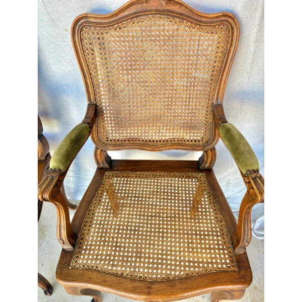 Early 20th Century French Louis XV Walnut and Caned Armchairs - a Pair - Image 10