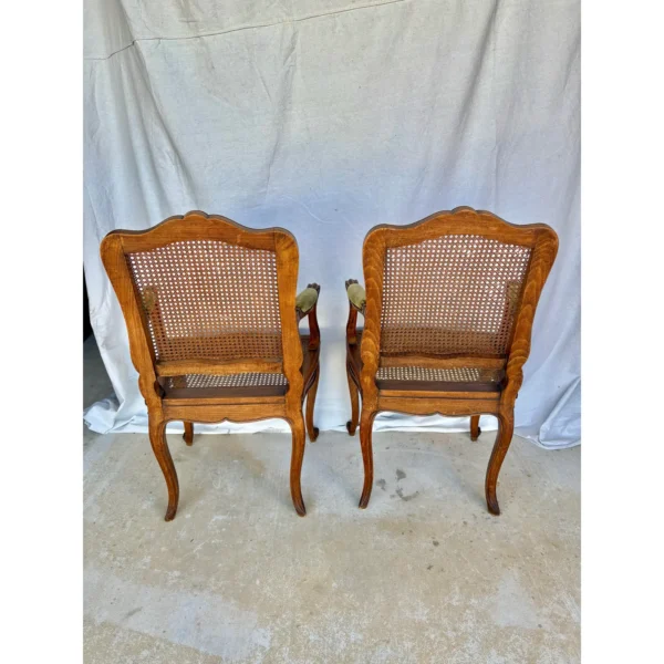 Early 20th Century French Louis XV Walnut and Caned Armchairs - a Pair - Image 11