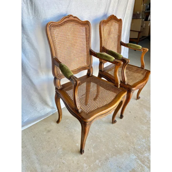 Early 20th Century French Louis XV Walnut and Caned Armchairs - a Pair - Image 12