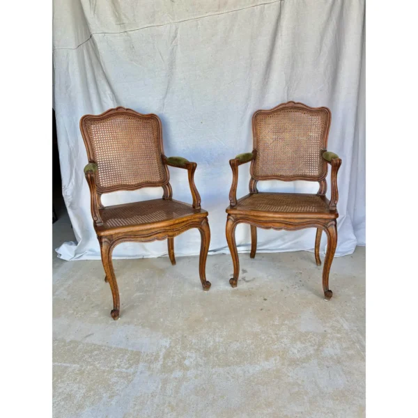 Early 20th Century French Louis XV Walnut and Caned Armchairs - a Pair - Image 2