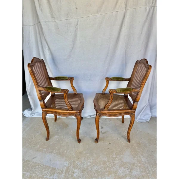 Early 20th Century French Louis XV Walnut and Caned Armchairs - a Pair - Image 3