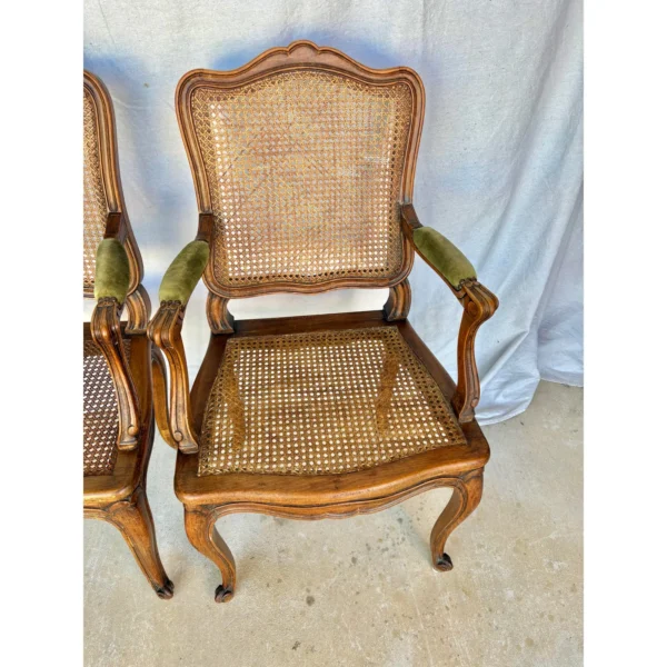 Early 20th Century French Louis XV Walnut and Caned Armchairs - a Pair - Image 5