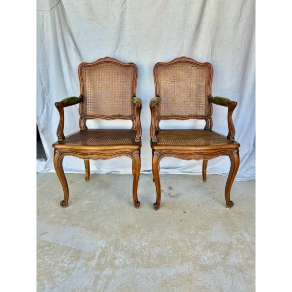 Early 20th Century French Louis XV Walnut and Caned Armchairs - a Pair - Image 6