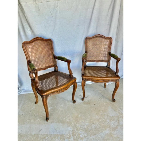 Early 20th Century French Louis XV Walnut and Caned Armchairs - a Pair - Image 7