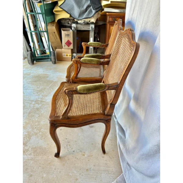 Early 20th Century French Louis XV Walnut and Caned Armchairs - a Pair - Image 8