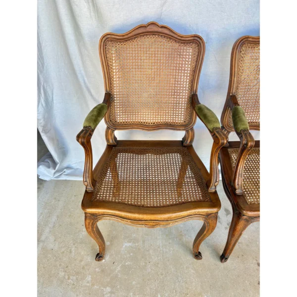 Early 20th Century French Louis XV Walnut and Caned Armchairs - a Pair - Image 9