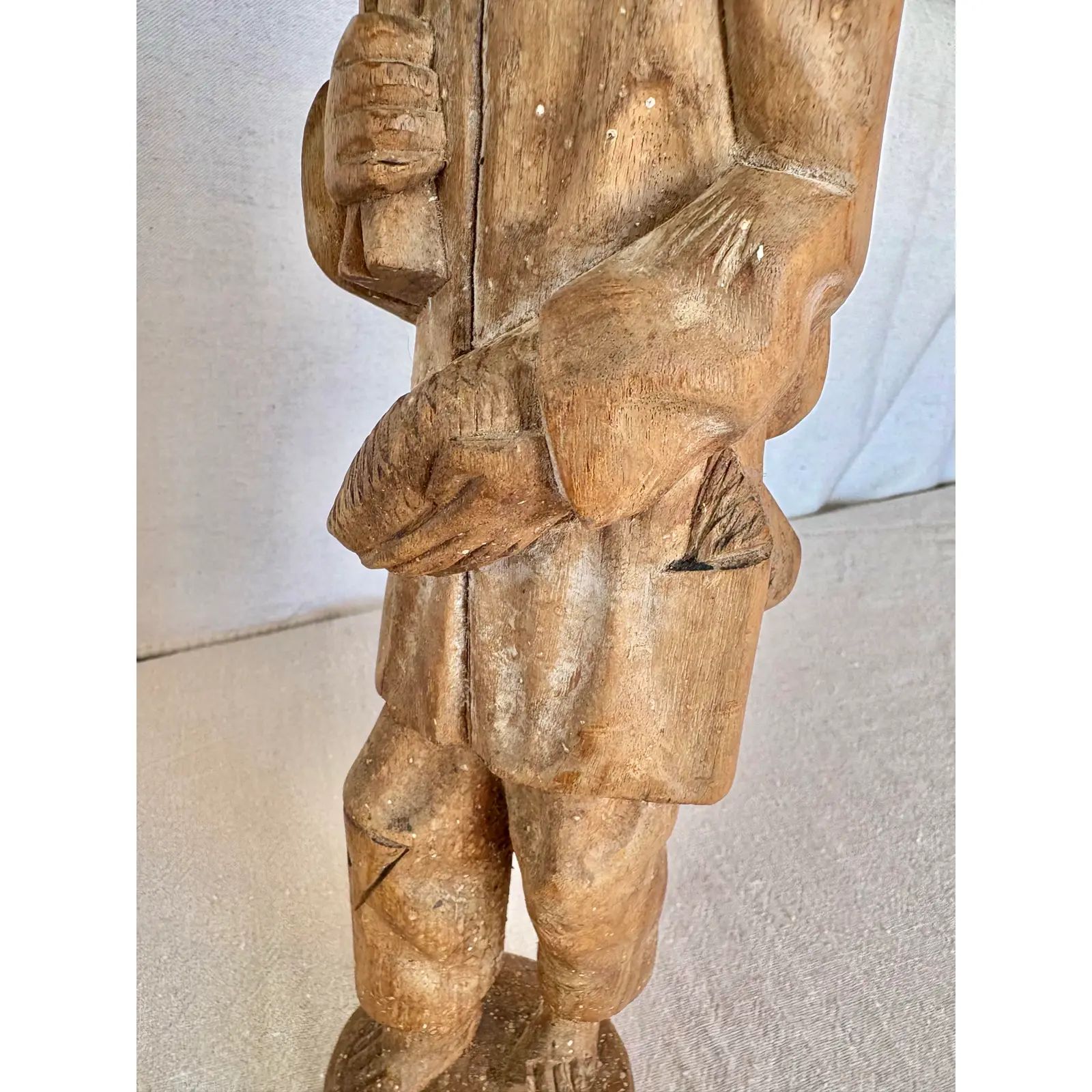 Early 20th Century Wood Hand Carved Fisherman Statue - Image 10