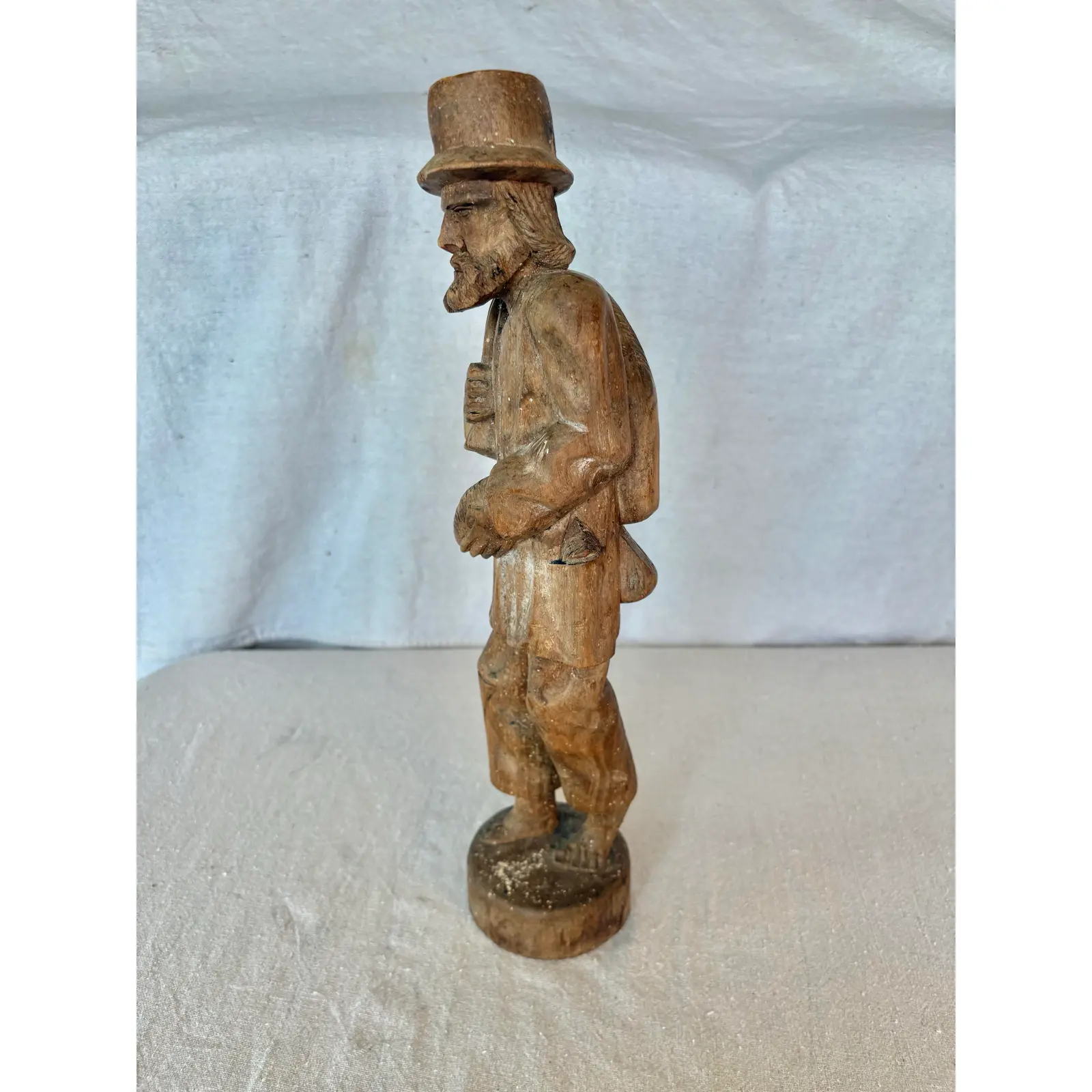 Early 20th Century Wood Hand Carved Fisherman Statue - Image 11