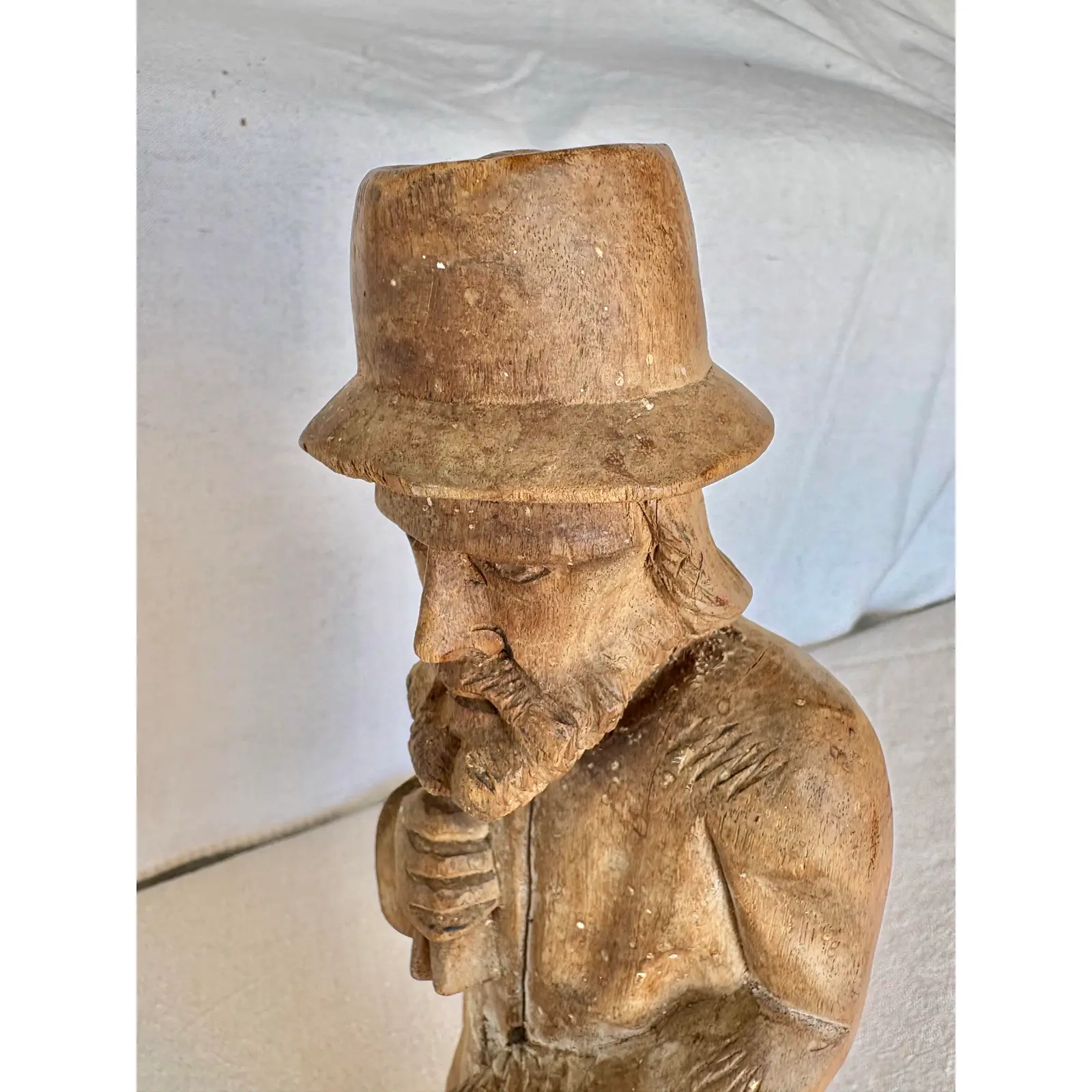 Early 20th Century Wood Hand Carved Fisherman Statue - Image 12