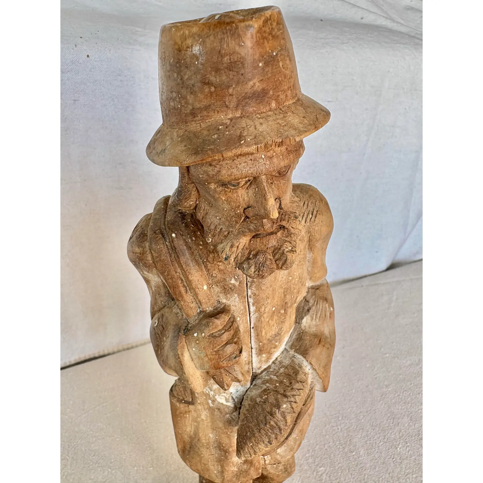 Early 20th Century Wood Hand Carved Fisherman Statue - Image 5
