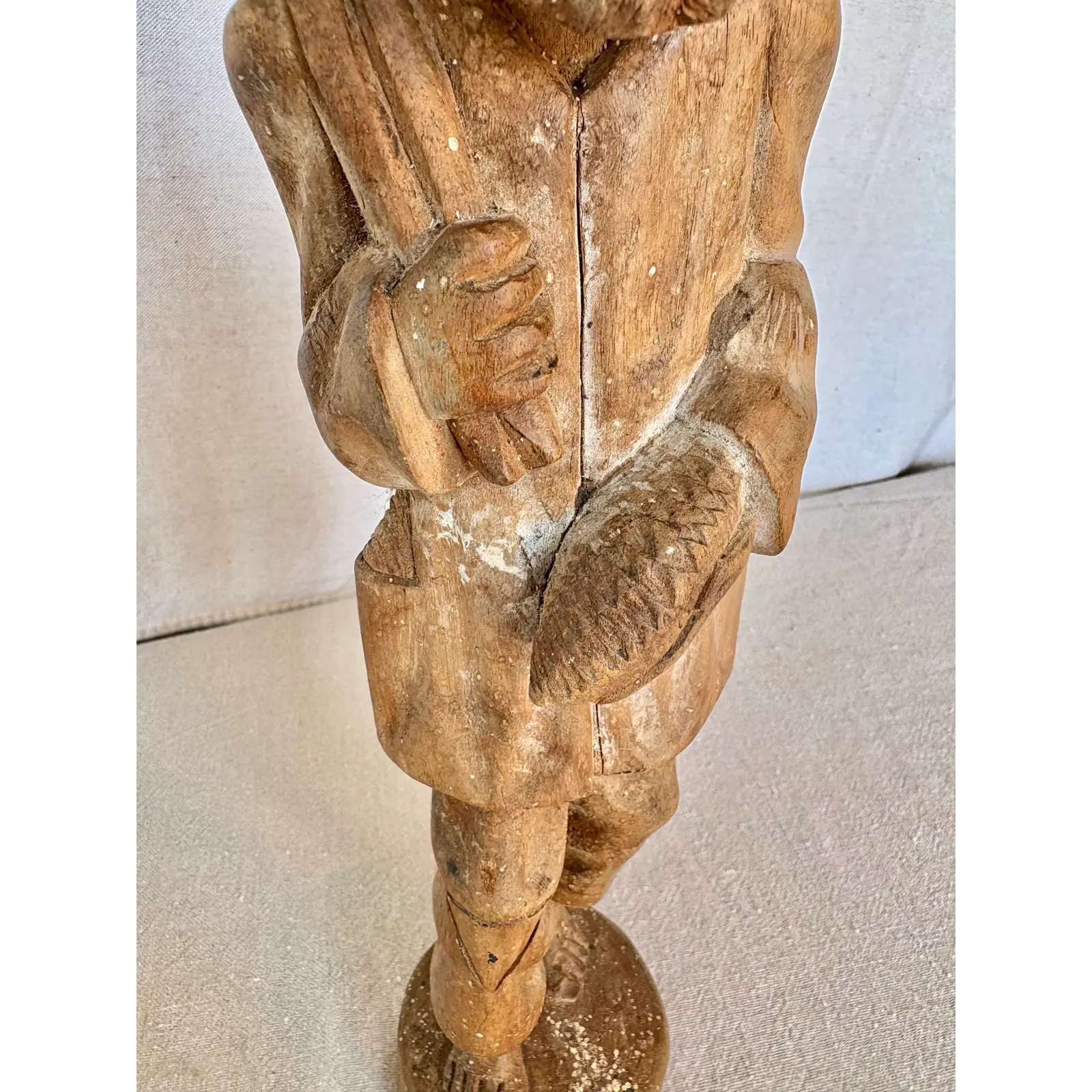 Early 20th Century Wood Hand Carved Fisherman Statue - Image 6