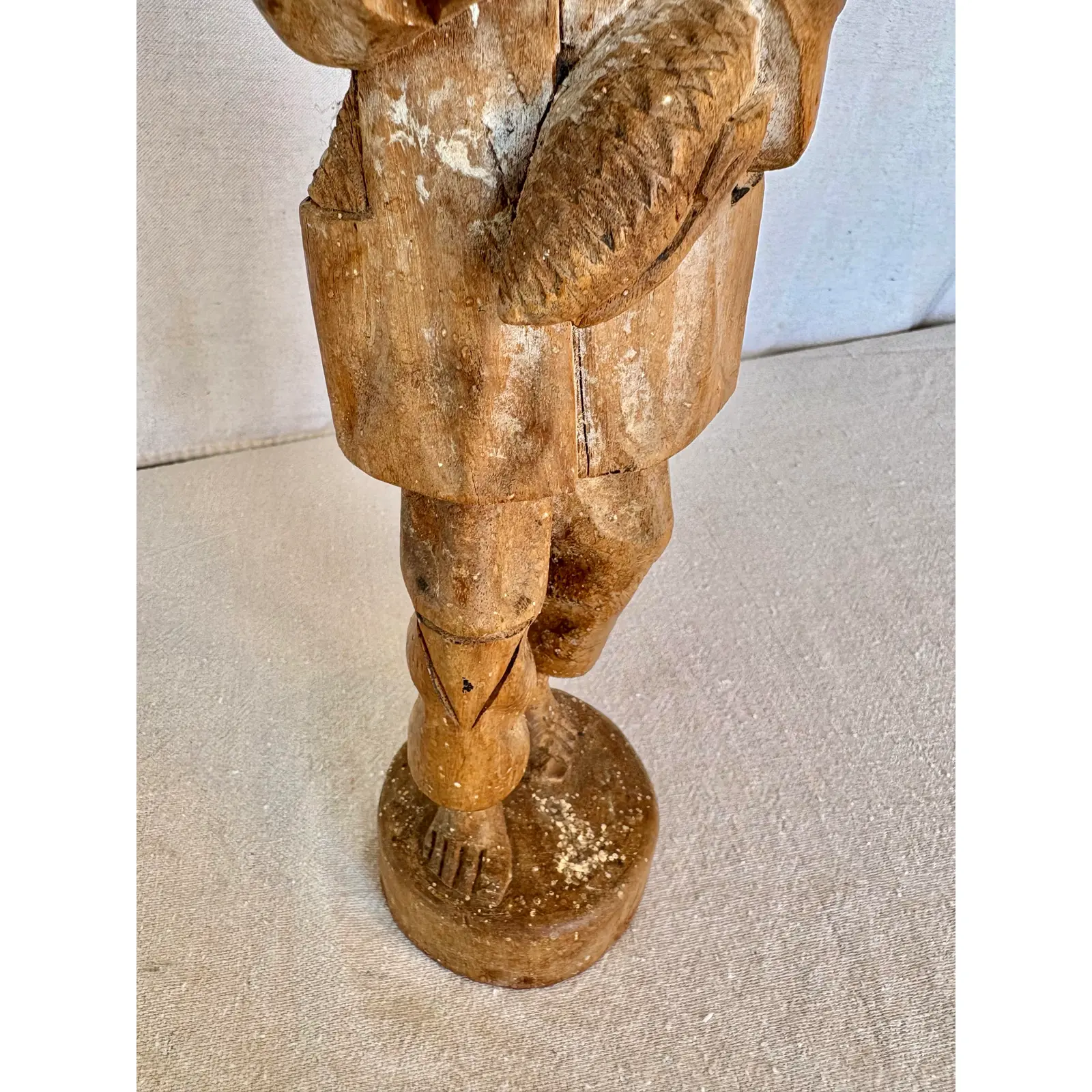 Early 20th Century Wood Hand Carved Fisherman Statue - Image 7