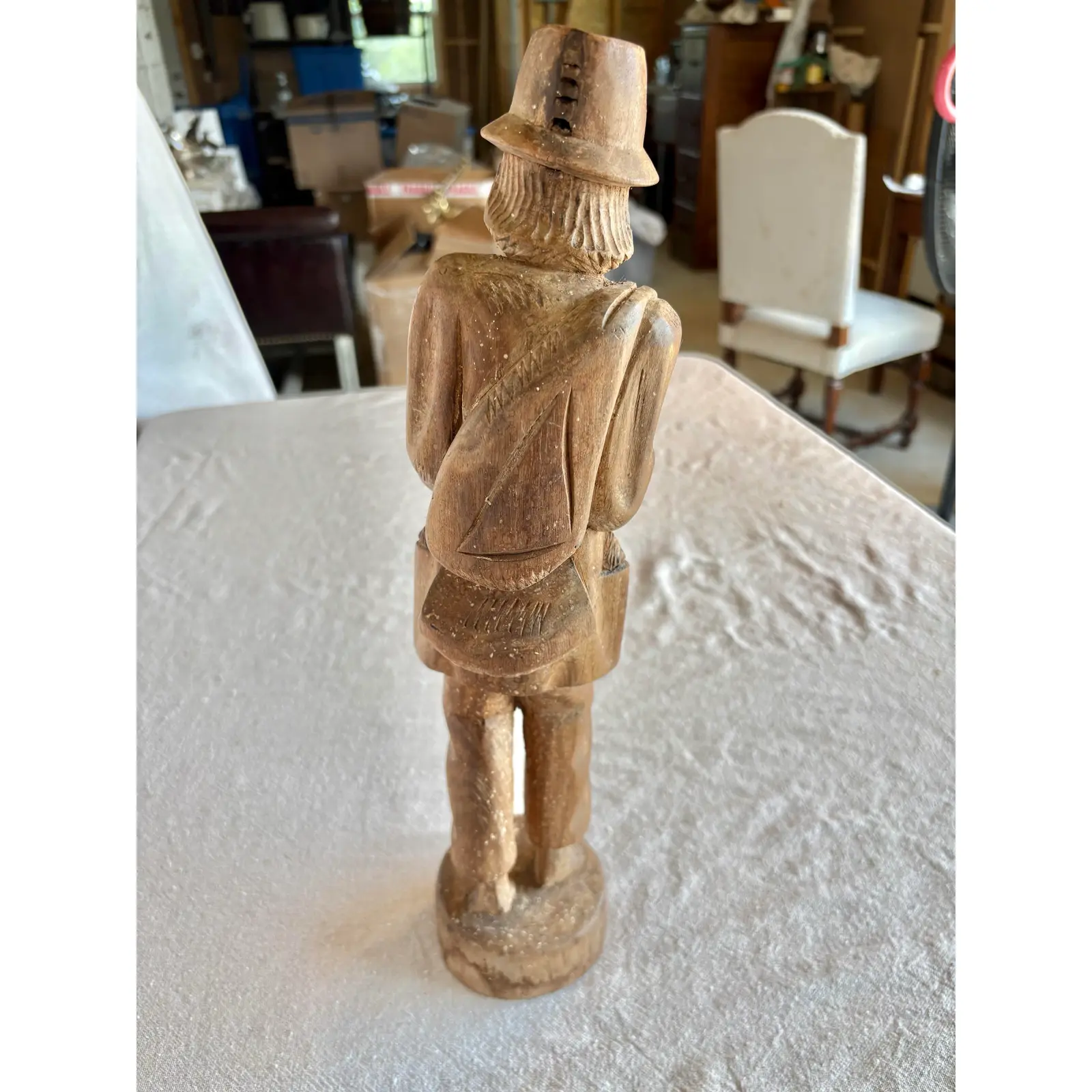 Early 20th Century Wood Hand Carved Fisherman Statue - Image 8