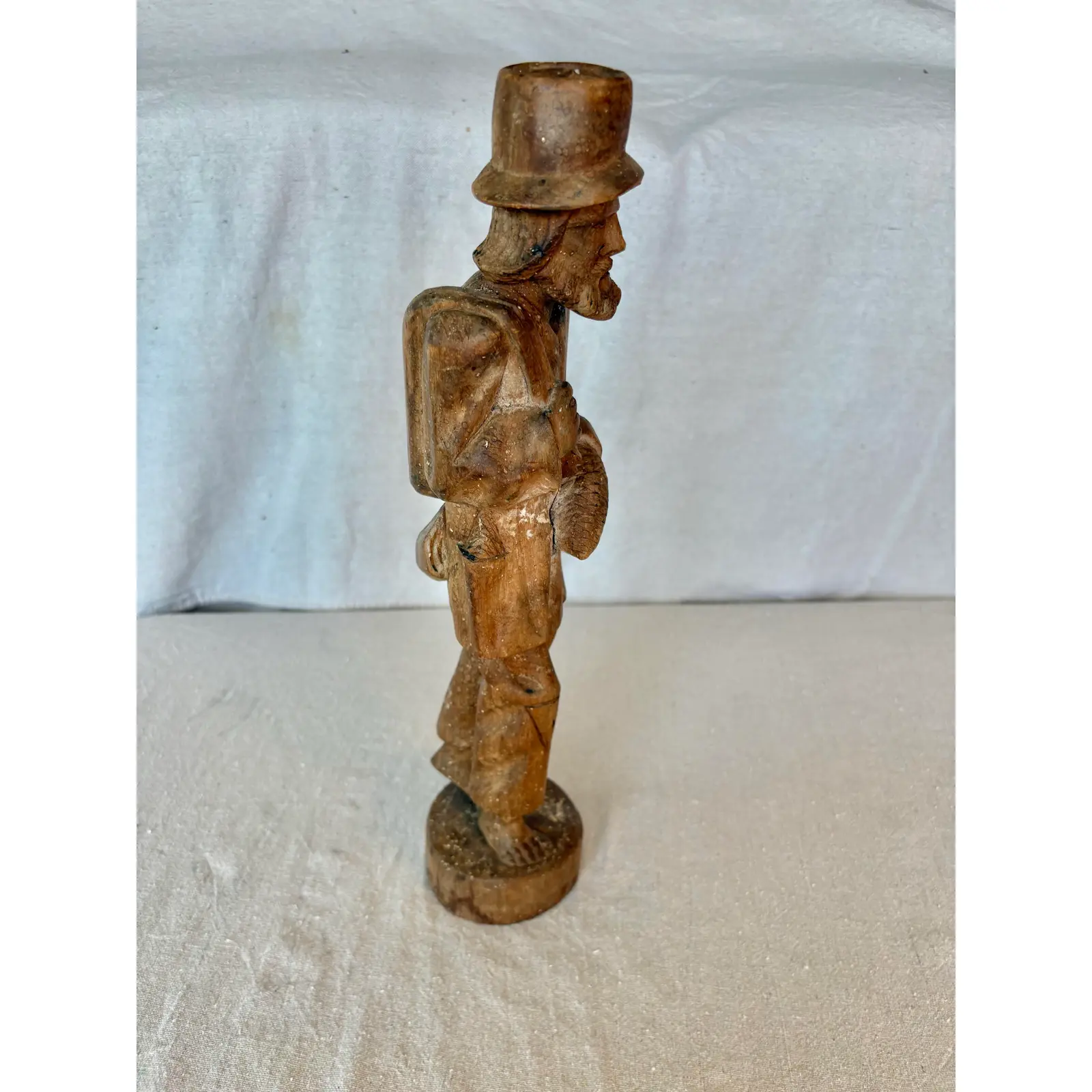 Early 20th Century Wood Hand Carved Fisherman Statue - Image 9