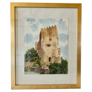 Mid 20th Century Framed French Watercolor Painting of Roquebrune a-M Le Chateau