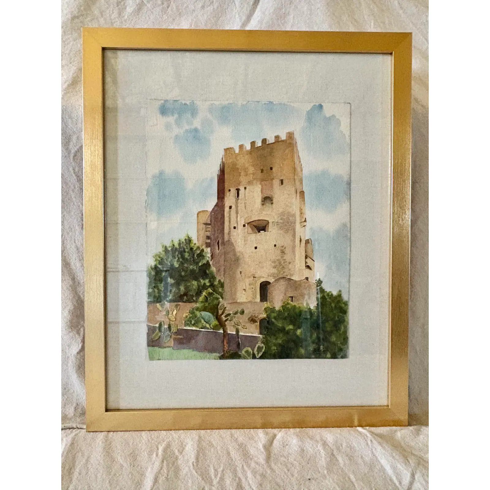 Mid 20th Century Framed French Watercolor Painting of Roquebrune a-M Le Chateau - Image 2