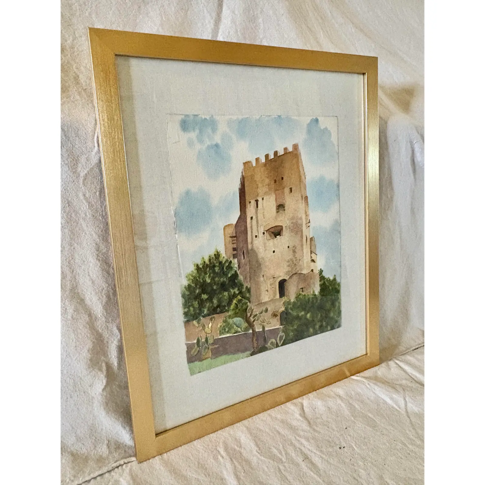 Mid 20th Century Framed French Watercolor Painting of Roquebrune a-M Le Chateau - Image 3