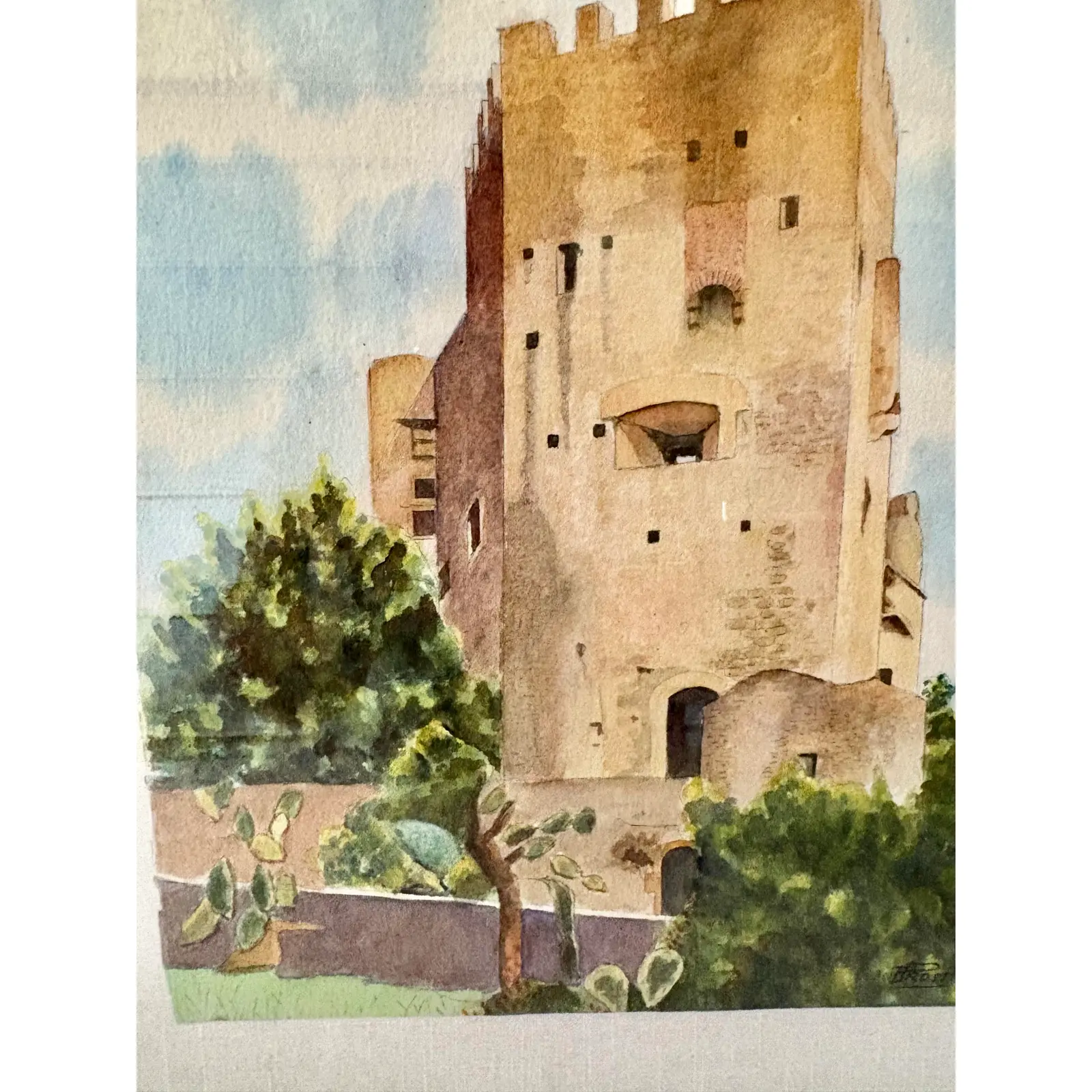 Mid 20th Century Framed French Watercolor Painting of Roquebrune a-M Le Chateau - Image 4