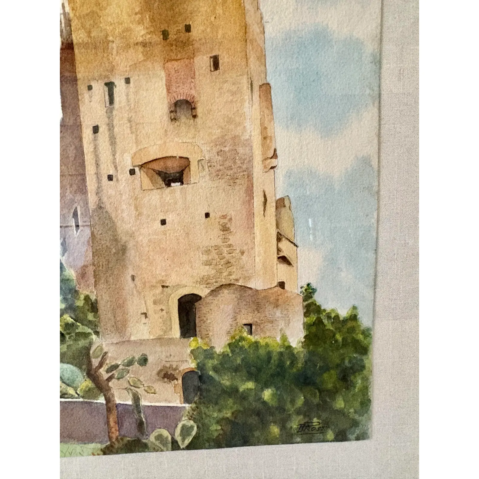 Mid 20th Century Framed French Watercolor Painting of Roquebrune a-M Le Chateau - Image 6