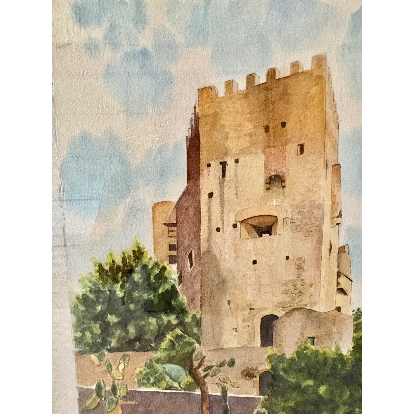 Mid 20th Century Framed French Watercolor Painting of Roquebrune a-M Le Chateau - Image 7