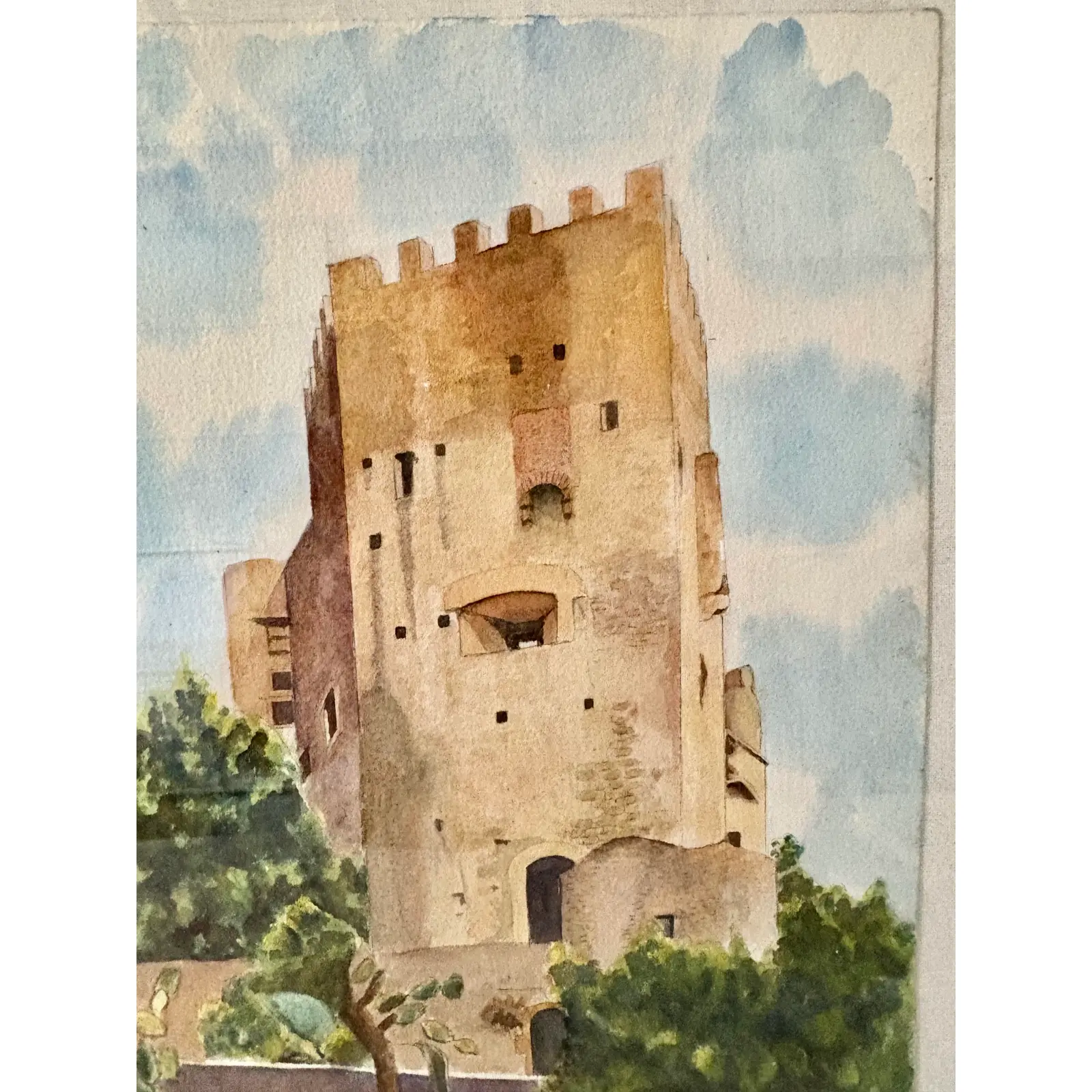 Mid 20th Century Framed French Watercolor Painting of Roquebrune a-M Le Chateau - Image 8