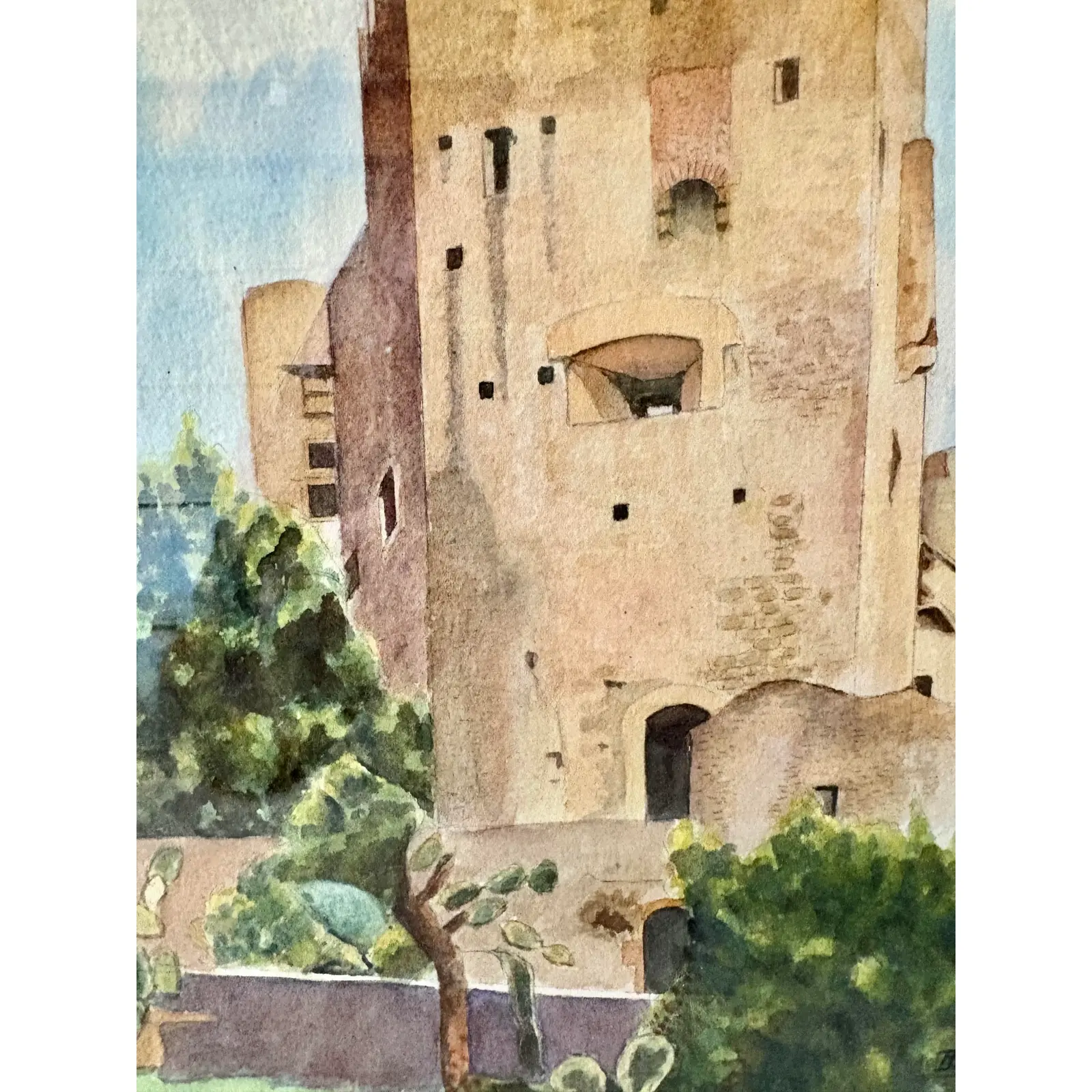 Mid 20th Century Framed French Watercolor Painting of Roquebrune a-M Le Chateau - Image 9