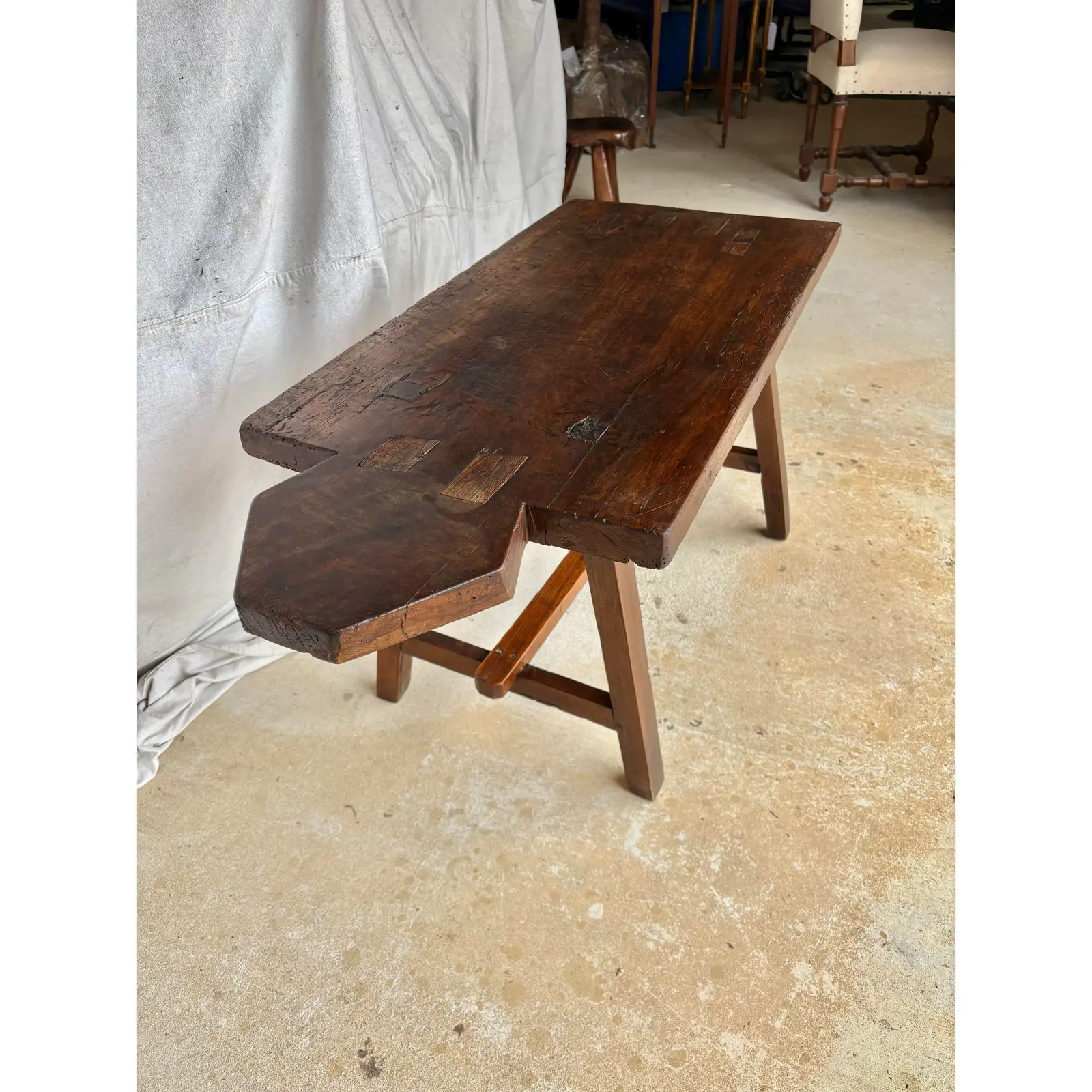 Early 20th Century French Walnut Bread Cutting Board Side Table - Image 4