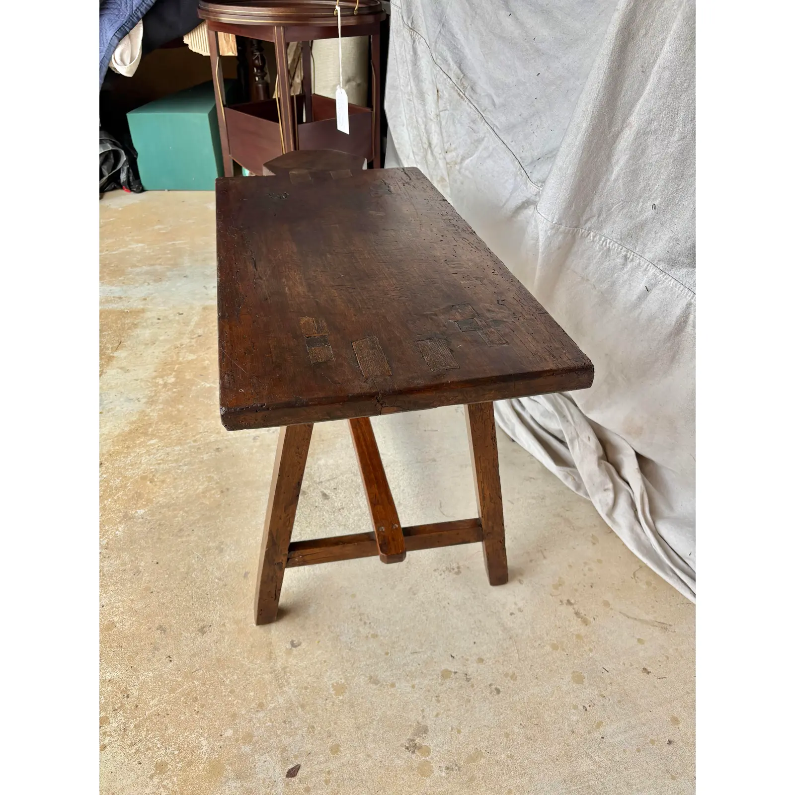 Early 20th Century French Walnut Bread Cutting Board Side Table - Image 7
