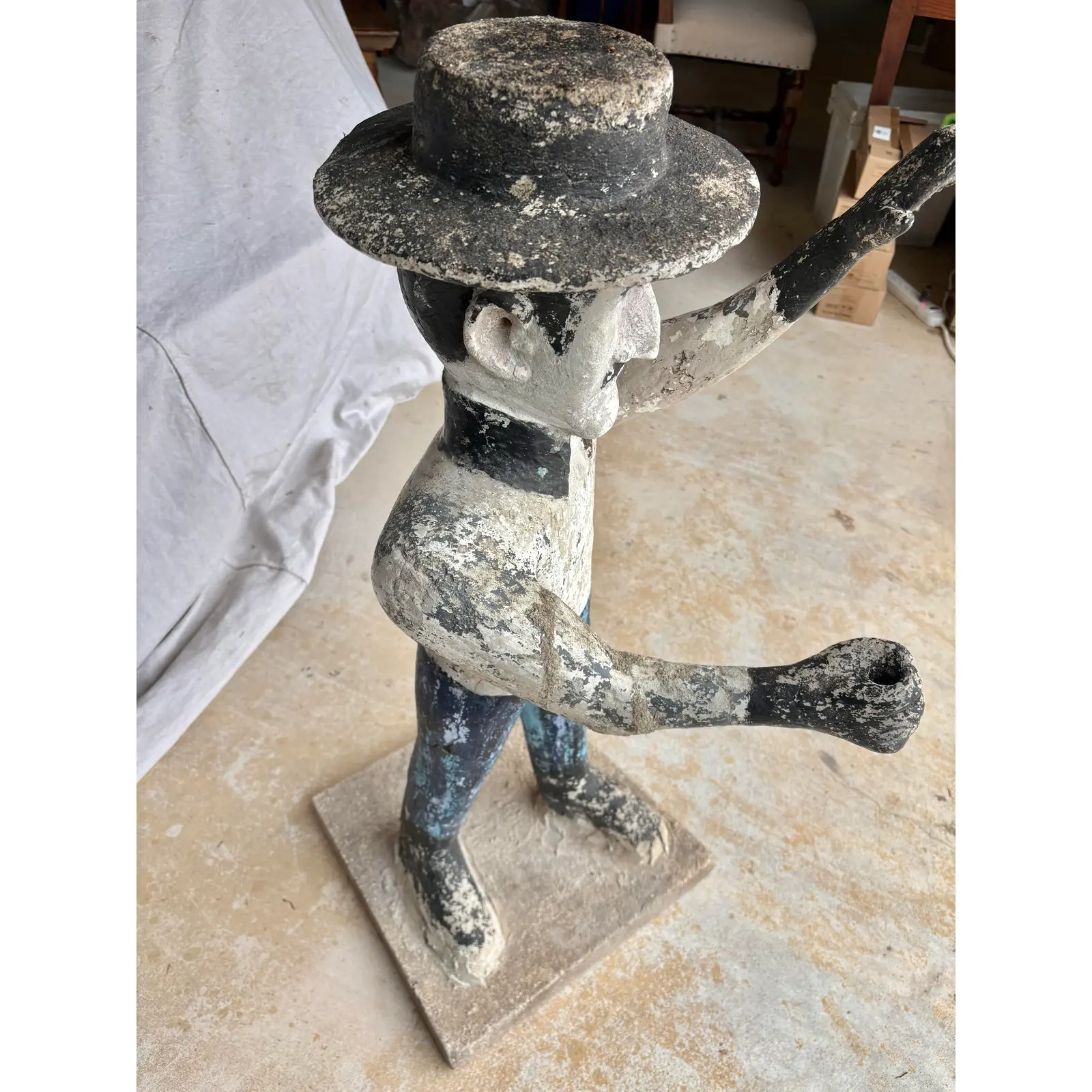 Early 20th Century French Concrete Man Garden Statue - Image 11