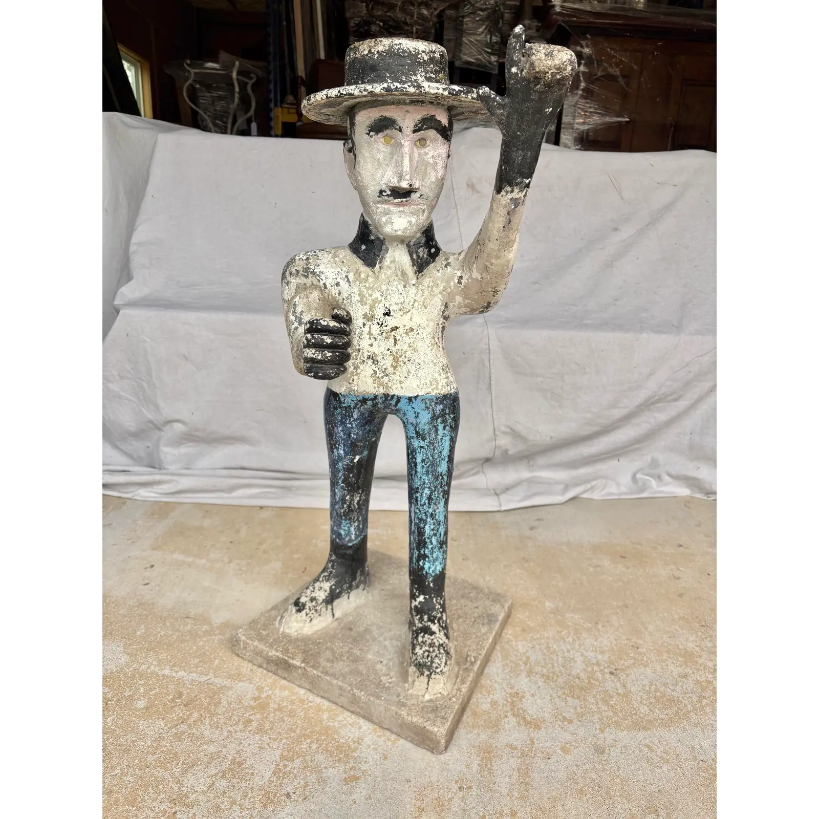Early 20th Century French Concrete Man Garden Statue - Image 3