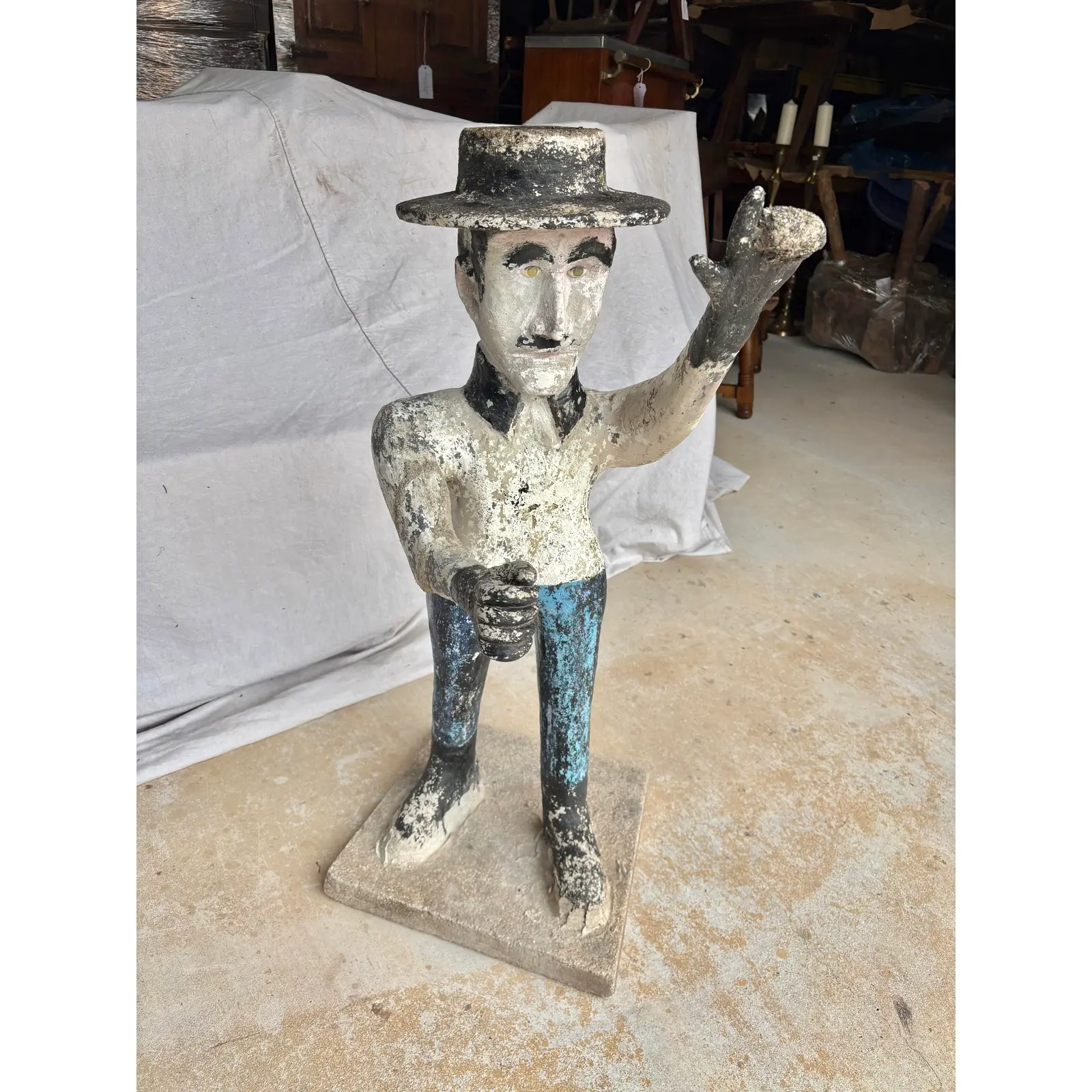 Early 20th Century French Concrete Man Garden Statue - Image 4
