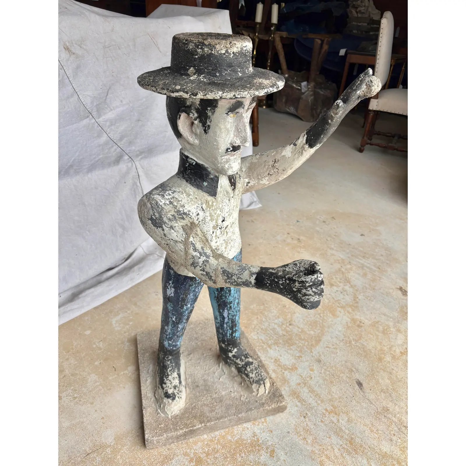 Early 20th Century French Concrete Man Garden Statue - Image 5